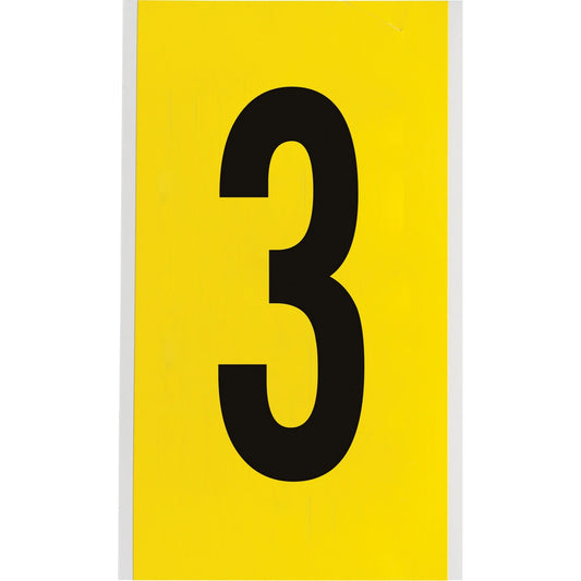 Repositionable Individual Number and Letter Label, 3, 6" H, Black on Yellow
