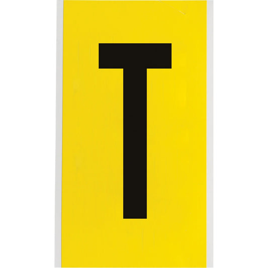 Repositionable Individual Number & Letter Label, T, 6" H, Black on Yellow