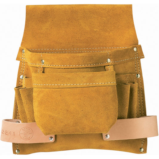 Pochette à outils, porte-clous et vis, cuir, 6 poches