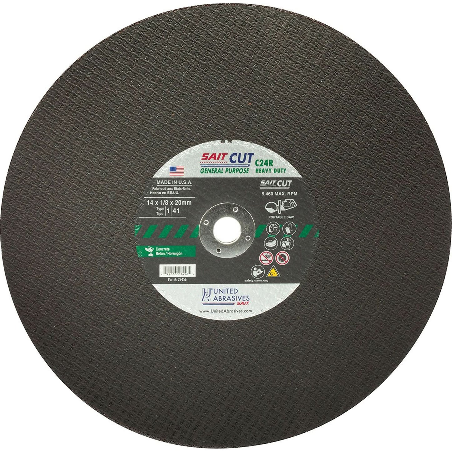 Cut-Off Wheel 24CR, 16" x 1/8", 1" Arbor, Type 1, Silicon Carbide, 4800 RPM