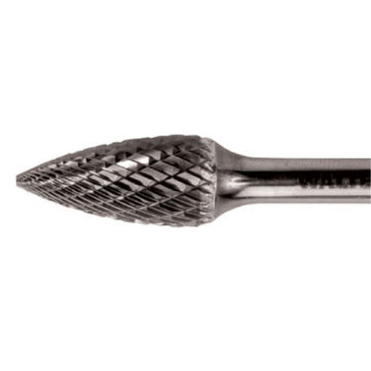 Double Cut Tapered Burr, SG-44, 1/8" Dia., 1/8" Shank, 1/2" Depth of Cut