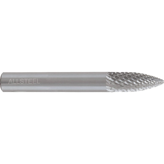 AllSteel™ Tapered Shape Carbide Burr, SG-3, 3/8" Dia., 1/4" Shank, 3/4" Depth of Cut