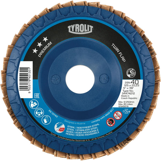 Twin Flap Disc, 4-1/2" x 7/8", Type 27, 60 Grit, Ceramic/Zirconia Alumina