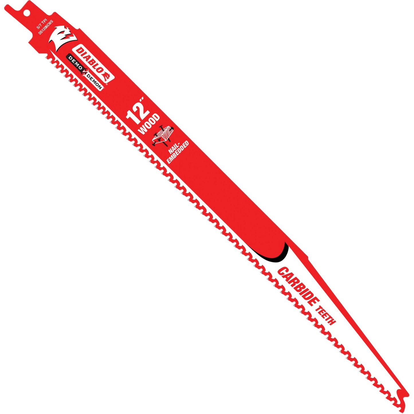Demo Demon Reciprocating Saw Blade for Nail Embedded Wood Cutting, Carbide, 5-7 TPI, 12" L x 1" W