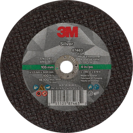 Disque à tronçonner argenté, 4" x 0,05", alésage 3/8"-24, Type 1, céramique, 19100 tr/min