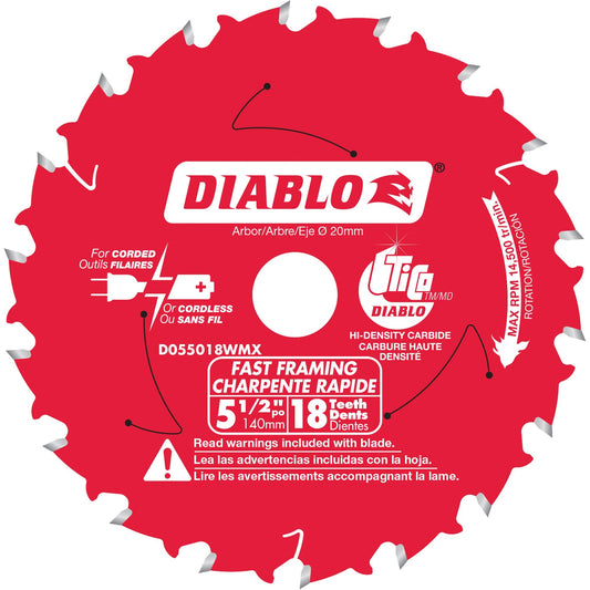 Fast Framing Circular Saw Blade, 5-1/2", 18 Teeth, Laminate/Wood Use