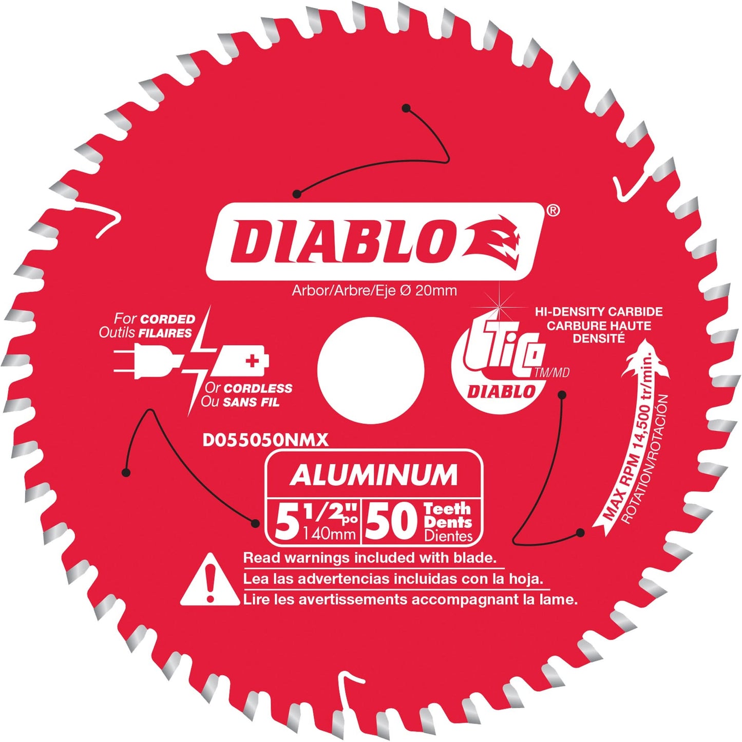 Aluminum Cutting Circular Saw Blade, 5-1/2", 50 Teeth, Plastic/Fibreglass/Non-Ferrous Use