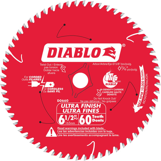 Ultra Finish Circular Saw Blade, 6-1/2", 60 Teeth, Laminate/Wood Use