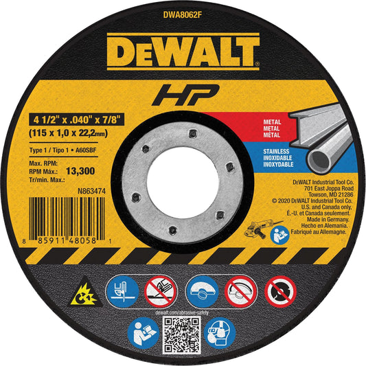 HP™ Metal Cut-Off Wheel, 4-1/2" x 0.04", 7/8" Arbor, Type 1, Aluminum Oxide, 13300 RPM