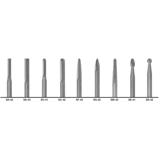 1855 Double Cut Carbide Burr Set, 9 Pieces
