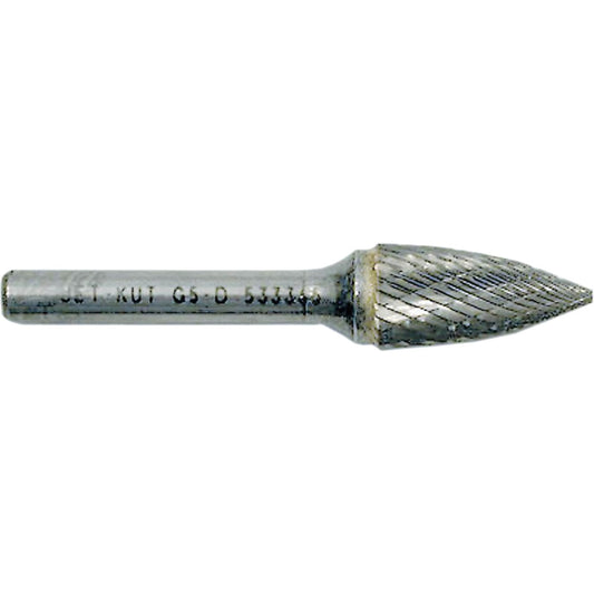 G3-D JET-KUT® Tree Shape Burr with Pointed End, 3/8" Dia., 1/4" Shank, 3/4" Depth of Cut