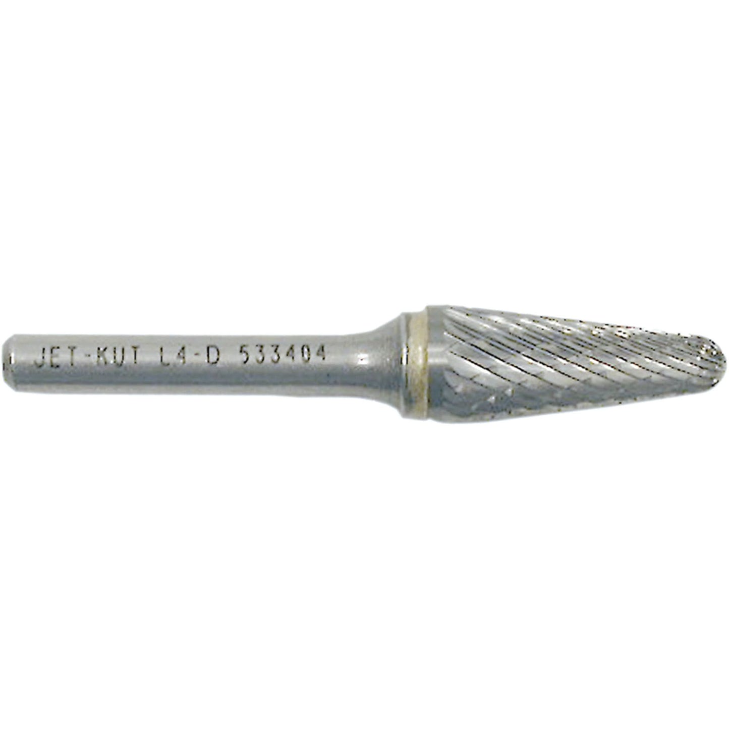 L4-D JET-KUT® Taper Shape Burr with Radius End, 1/4" Dia., 1/4" Shank, 1-1/8" Depth of Cut