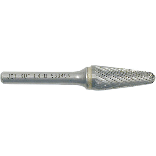 L4-D JET-KUT® Taper Shape Burr with Radius End, 1/4" Dia., 1/4" Shank, 1-1/8" Depth of Cut