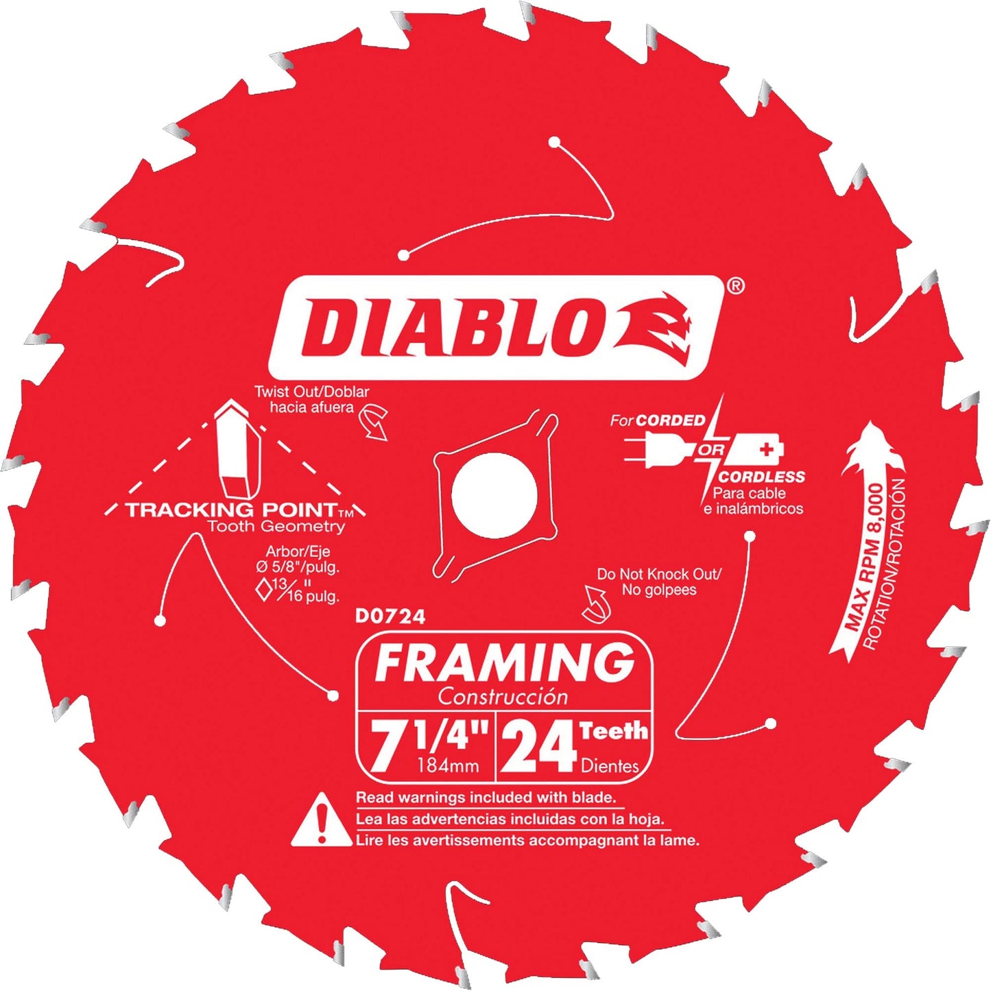 Framing Saw Blade, 7-1/4", 24 Teeth, Wood Use