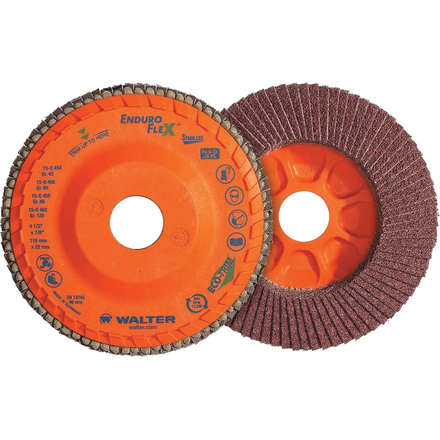 Disque à lamelles Enduro-Flex™ en acier inoxydable, 5" x 5", Type 27, grain 120, alumine de zirconium