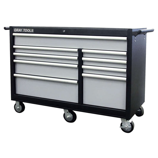 Roller Cabinet, 9 Drawers, 53" W x 24" D x 39-3/4" H, Black