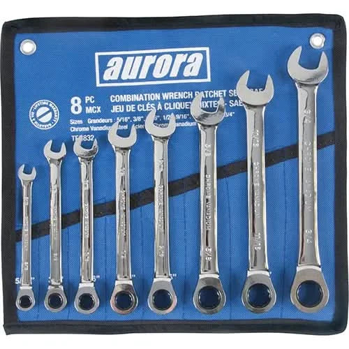 Fixed Head Wrench Set, Combination, 8 Pieces, Imperial