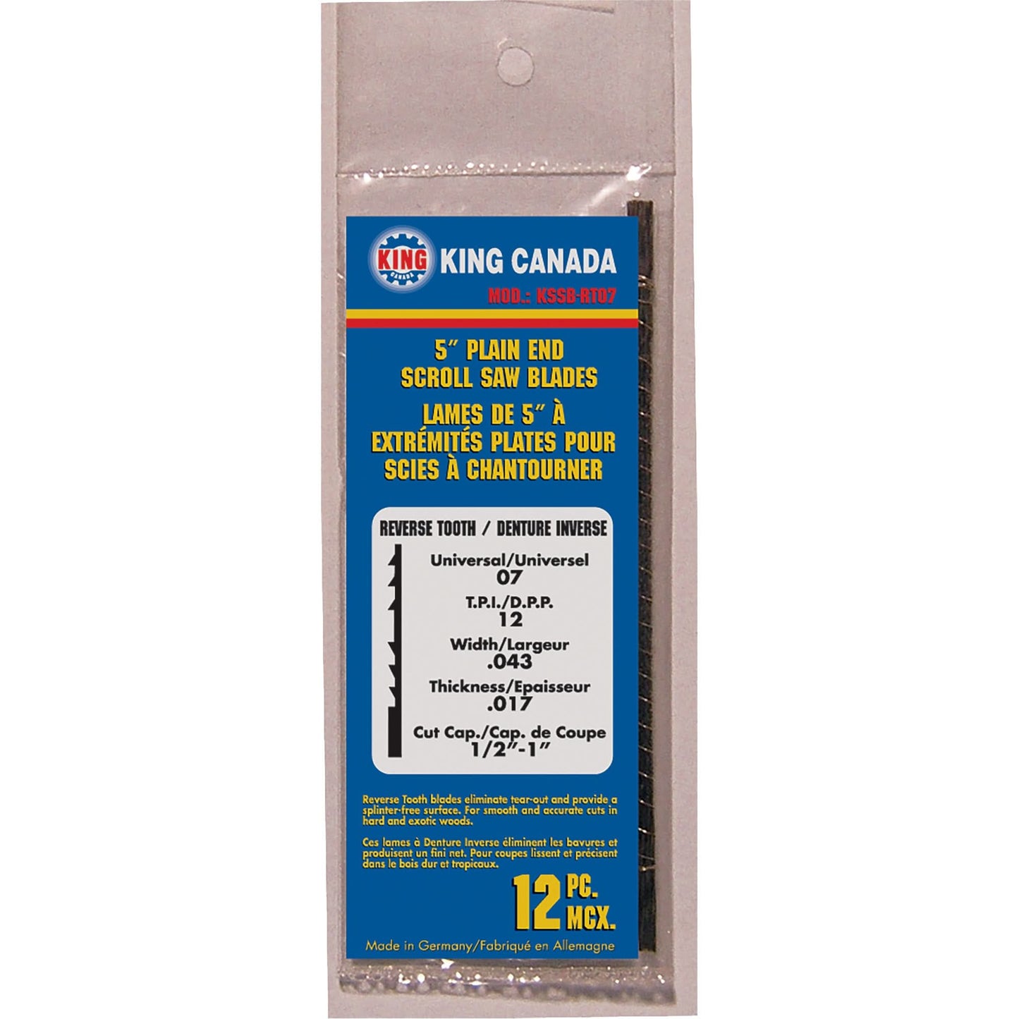 12-Piece Reverse Tooth Scroll Saw Blades, Scroll cutting, 0.043" W x 5" L, 12 TPI