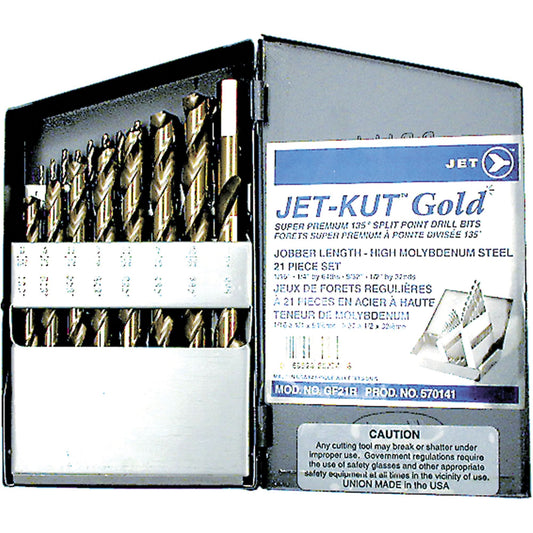 GF21R Jet-Kut® Gold Super Premium Drill Bit Set, 21 Pieces, Steel