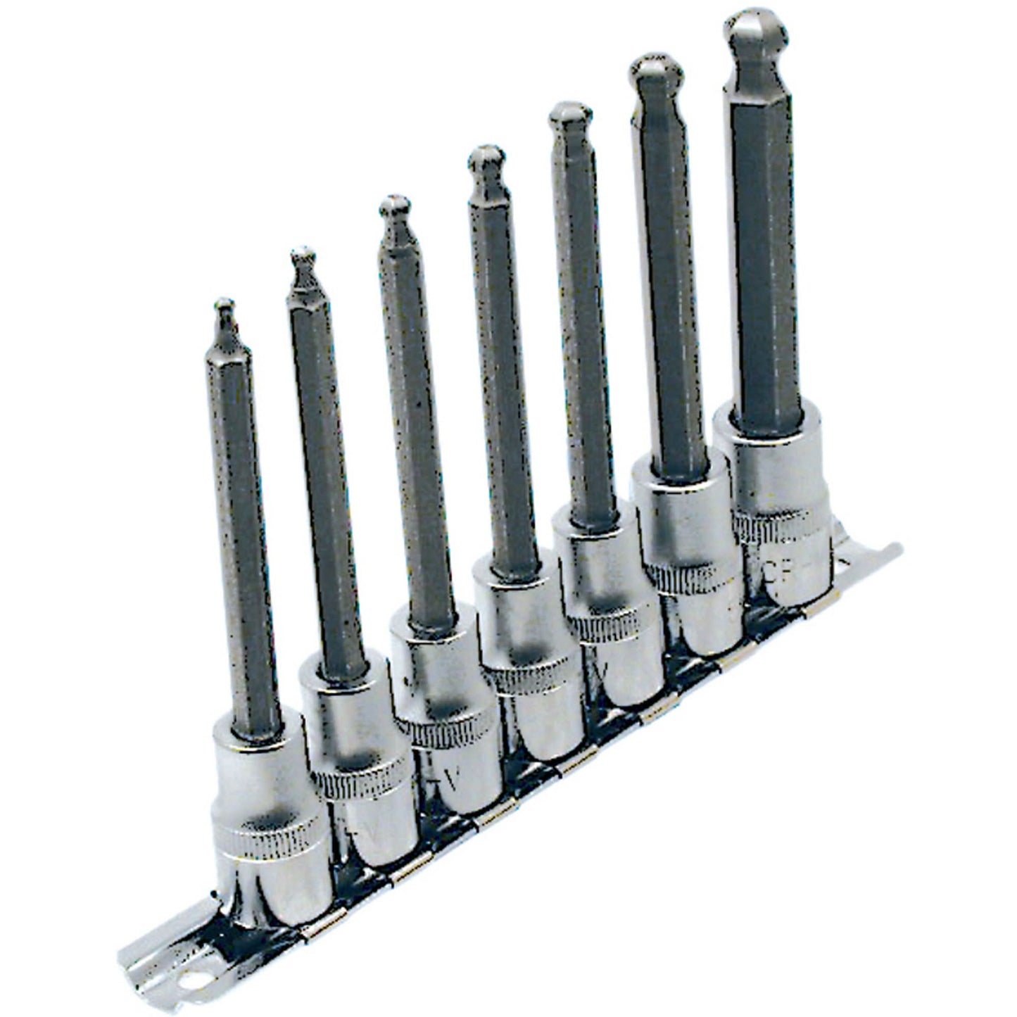 LHSW-3807 SAE 4" Long Ball Nose Socket Set, Hex Ball, 3/8" Drive, 7 Pcs