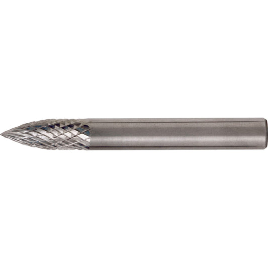 Solid Carbide Burrs - Tree Shape Pointed End, SG-1, 1/4" Dia., 1/4" Shank, 5/8" Depth of Cut