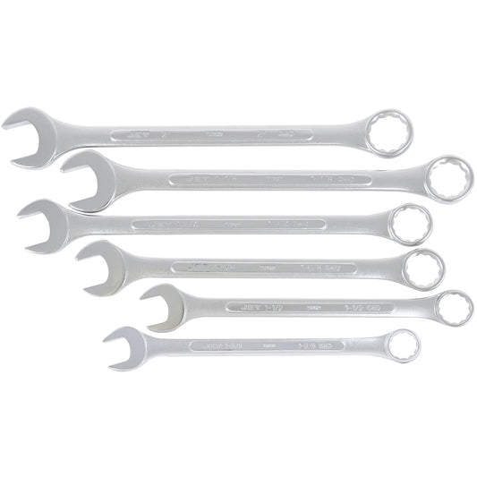 Fully Polished Long Pattern Combination Wrench Set, Combination, 6 Pieces, Imperial