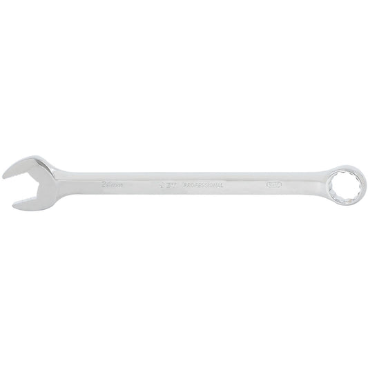Long Pattern Fully Polished Combination Wrench, 24 mm, Chrome Finish