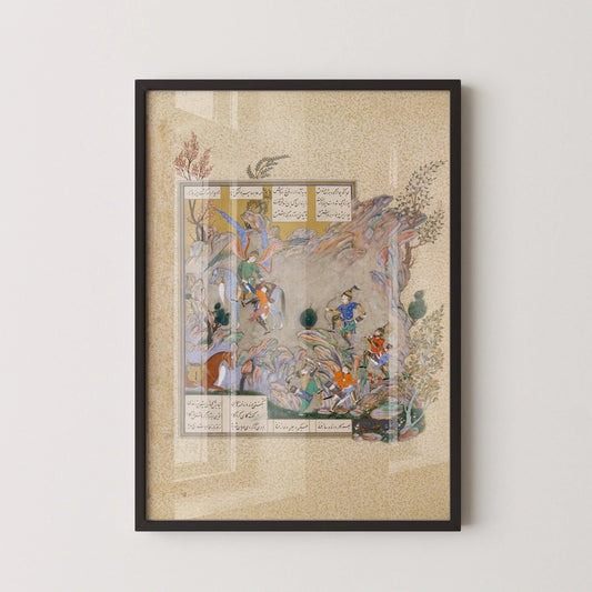 Estampe giclée Shahnameh : L'ange Surush sauve Khosrow Parviz, Miniature persane (Encadrée et non encadrée disponibles)