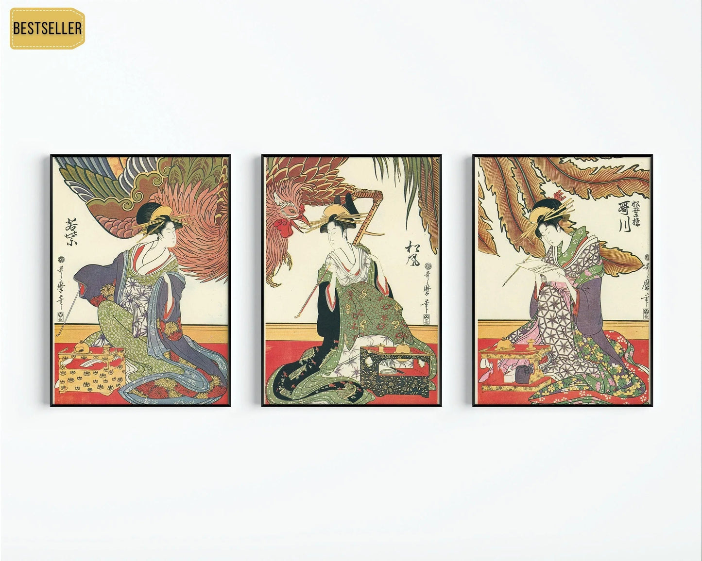 Three Beauties | STATEMENT TRIO Vintage Japanese Woodblock Art available framed or unframed