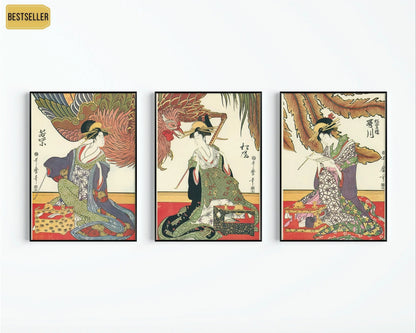 Three Beauties | STATEMENT TRIO Vintage Japanese Woodblock Art available framed or unframed