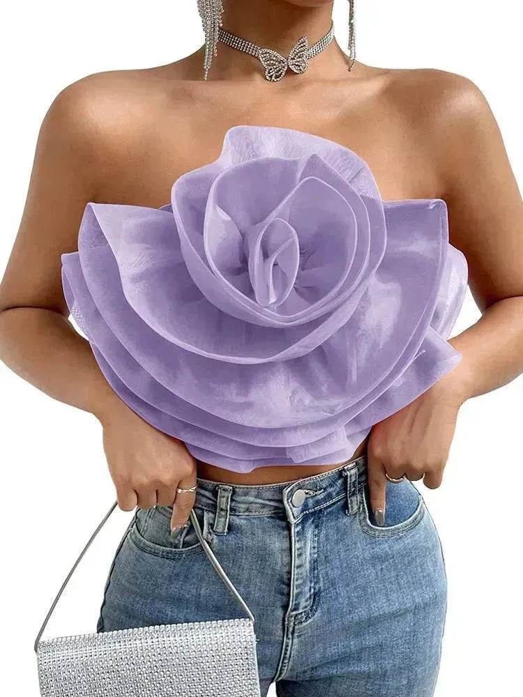 Three-dimensional Organza Flower Small Sling Chest-wrapped Vest