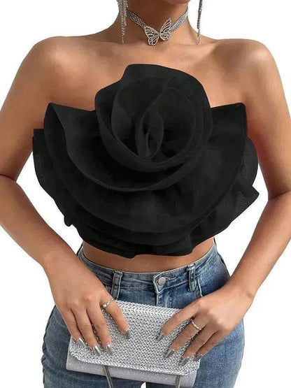 Three-dimensional Organza Flower Small Sling Chest-wrapped Vest