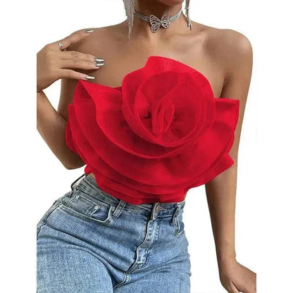 Three-dimensional Organza Flower Small Sling Chest-wrapped Vest