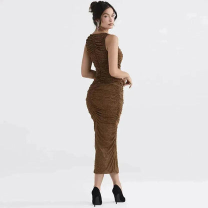 Tight Side Slit Pleated Party Party Dress Women