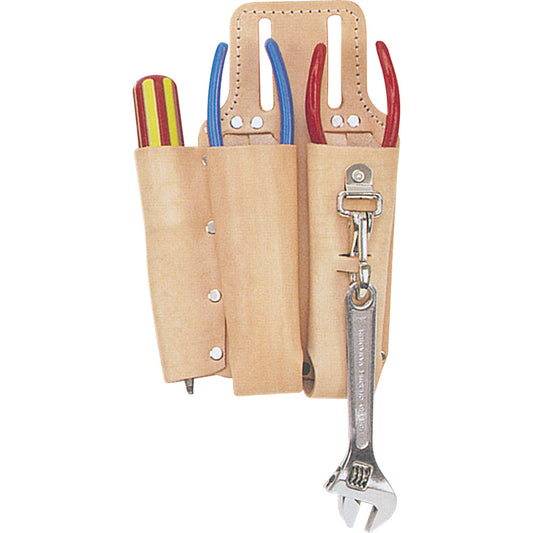 Lineman's Tool Pouch, Multiple Tool Holder, Leather, 3 Pockets