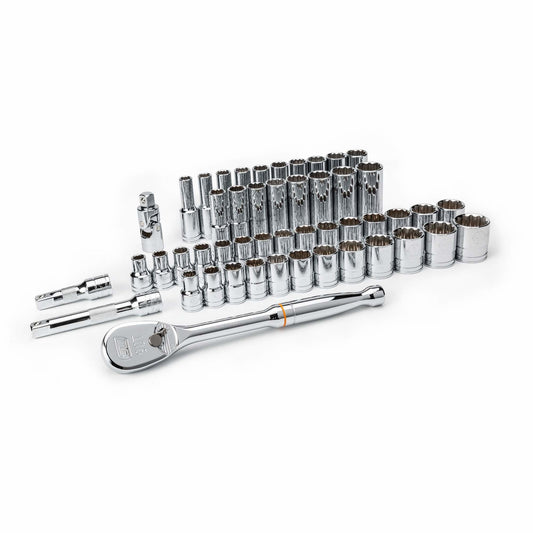 12-Point SAE/Metric Mechanics Tool Set, 49 Pcs, 1/2" Drive Size, Deep