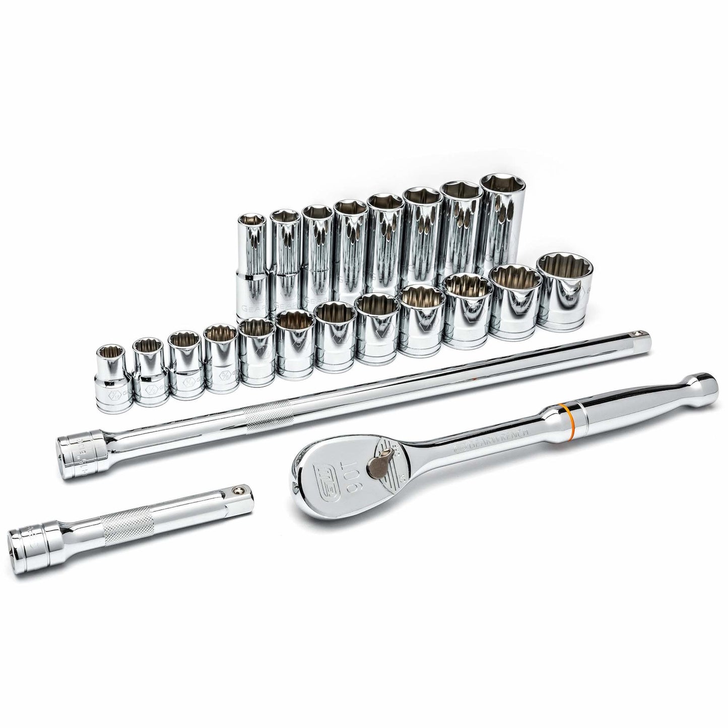 6-Point SAE Mechanics Tool Set, 23 Pcs, 1/2" Drive Size, Deep