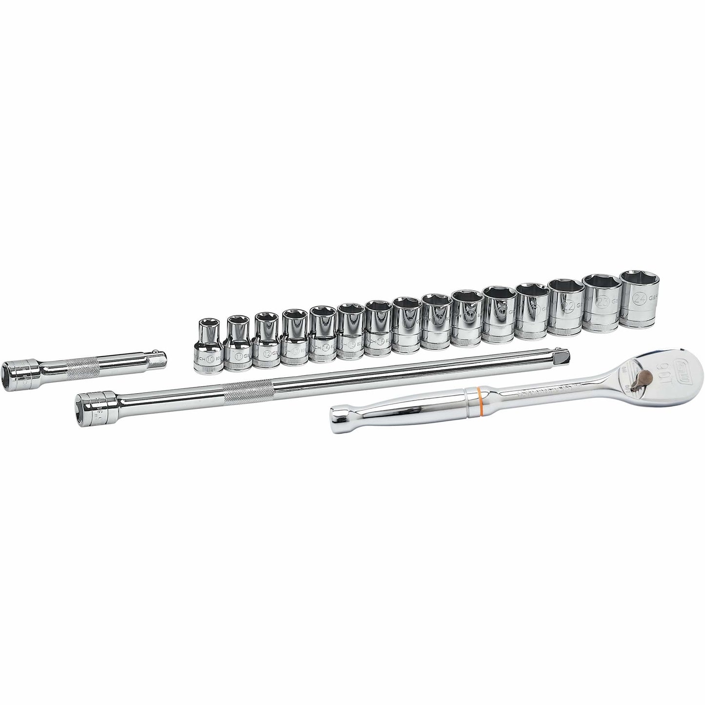 6-Point Metric Mechanics Tool Set, 18 Pcs, 1/2" Drive Size