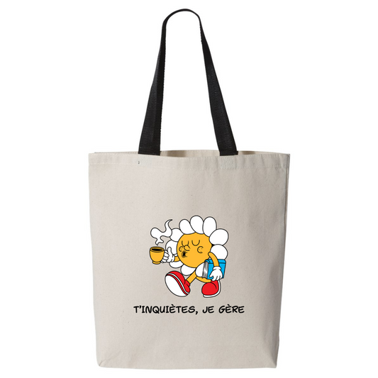 Tote bag imprimé « T'inquiète, je gère »