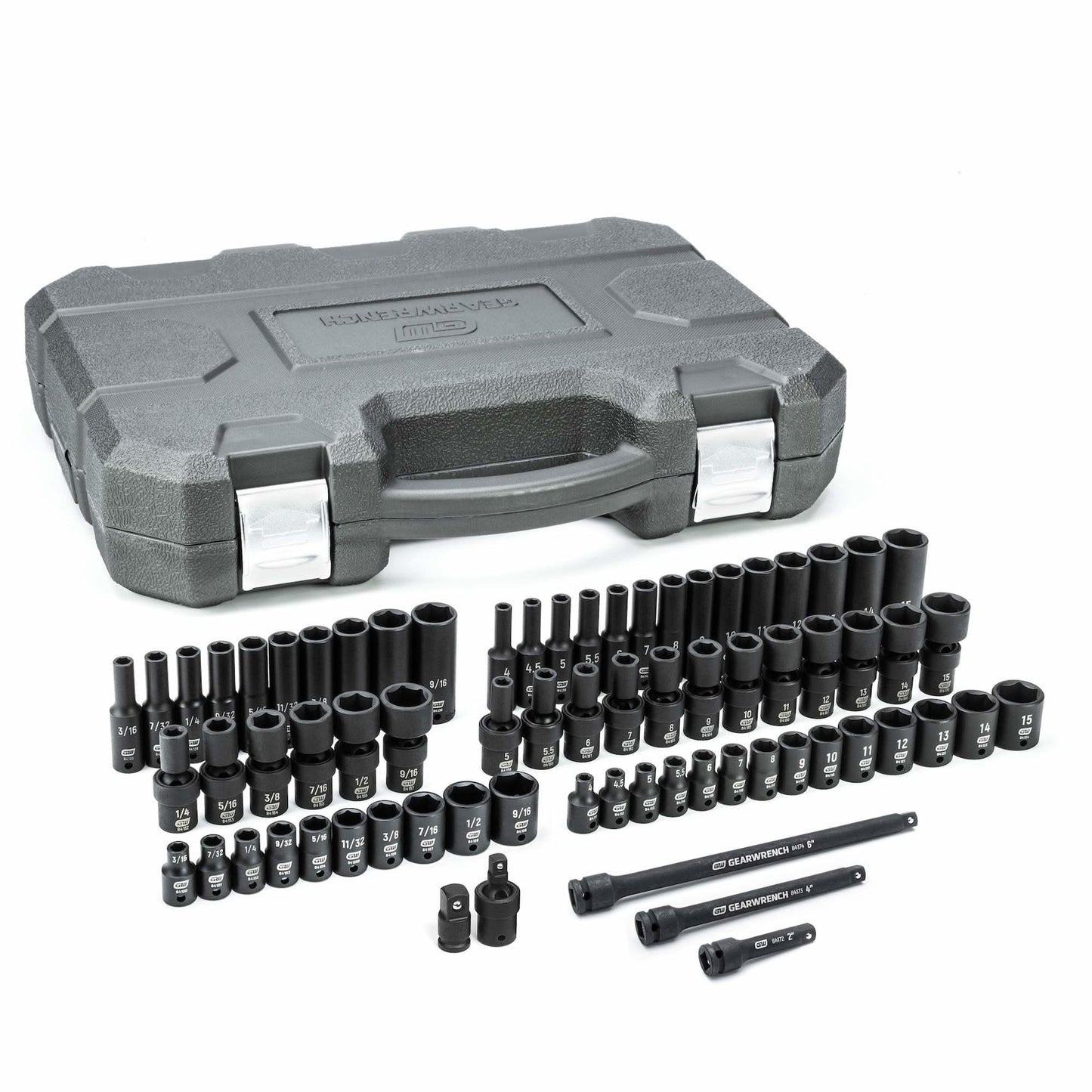 6 Point Universal SAE/Metric Socket Set, 71 Pcs, Impact, 1/4" Drive Size, Deep