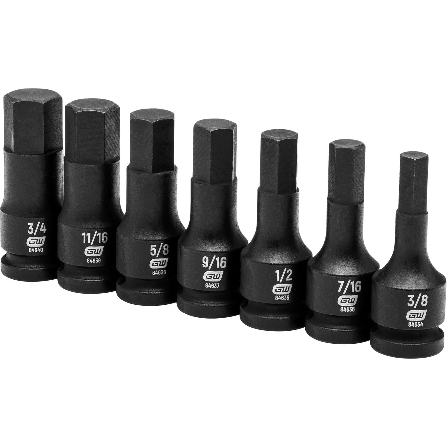 Hex Bit SAE Socket Set, 7 Pcs, Impact, 1/2" Drive Size