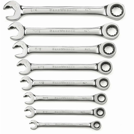 Jeu de clés à cliquet mixtes impériales 12 pans, 72 dents, 8 pièces