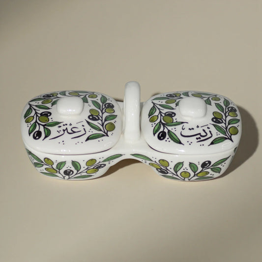 Assiettes Huile d'Olive et Zaatar Lot 12×11,5×23,5 cm