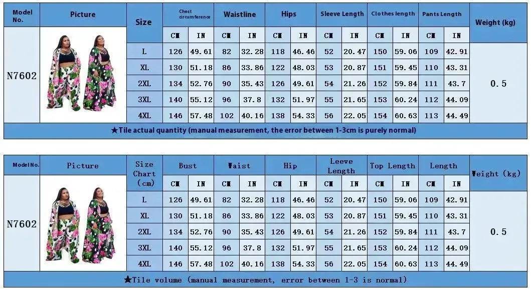 Trendy European and American Ruffle Sleeve Women's Printed Pants Coat Set
