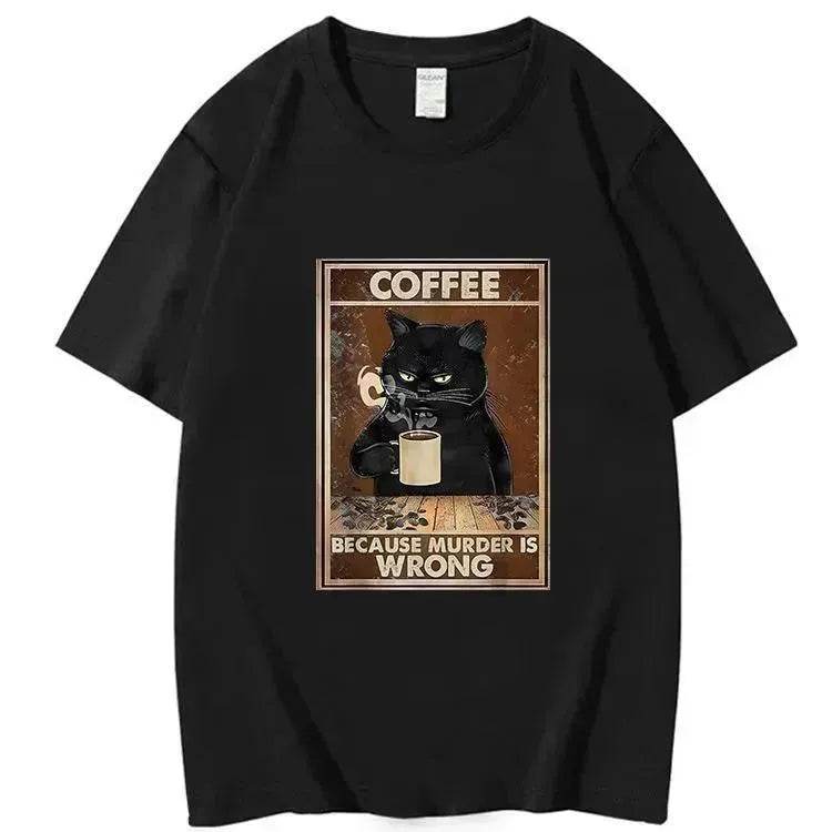 Trendy Short Sleeve  Cat Poster Printed  Unisex Casual T-shirt