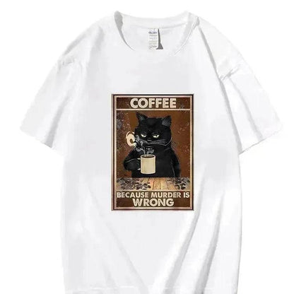 Trendy Short Sleeve  Cat Poster Printed  Unisex Casual T-shirt