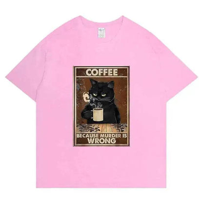 Trendy Short Sleeve  Cat Poster Printed  Unisex Casual T-shirt