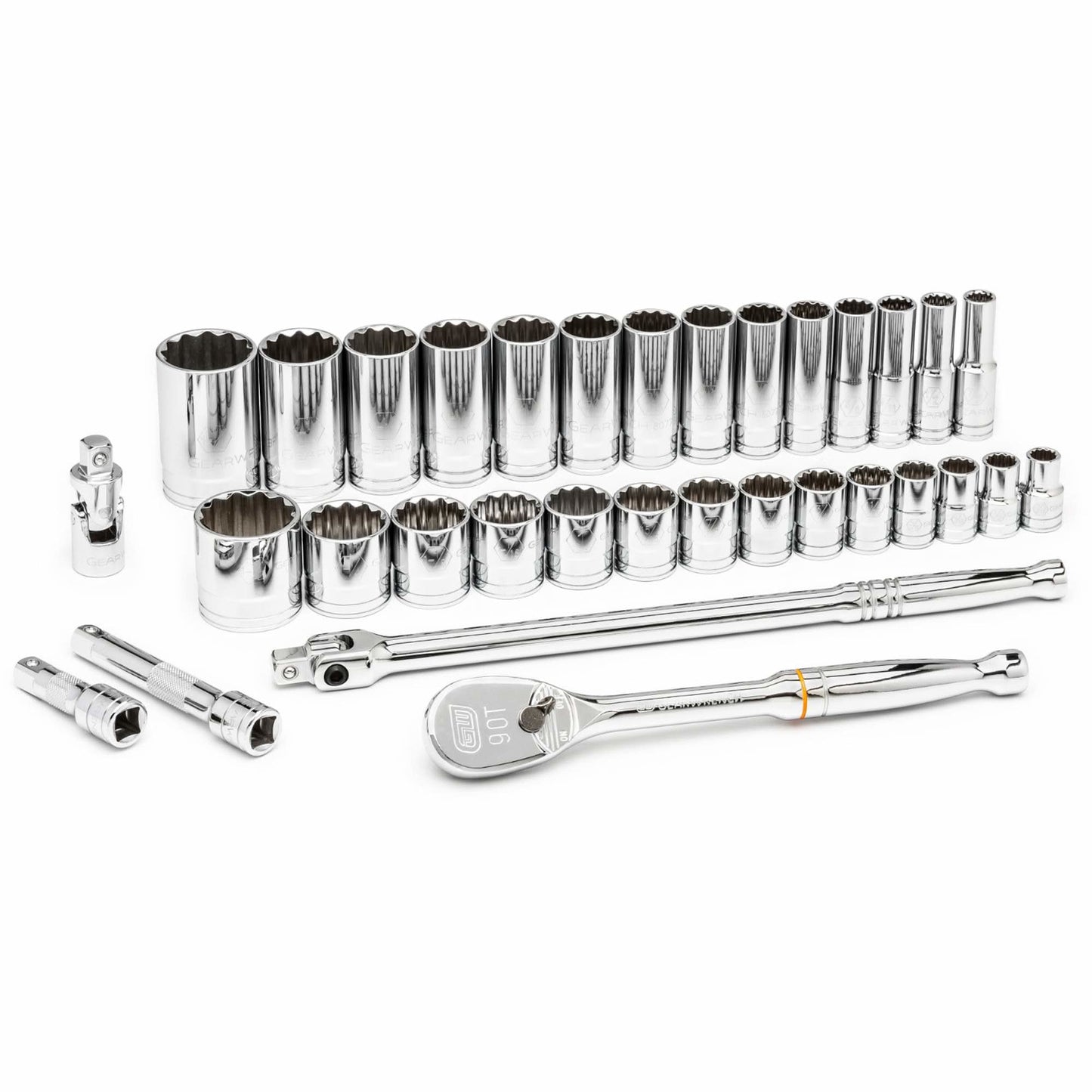 12 Point SAE Mechanics Tool Set, 33 Pcs, 1/2" Drive Size, Deep