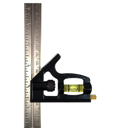 Johnson™ 406EM - Équerre combinée, 6" x 1" L, graduations 1/32", acier, unie