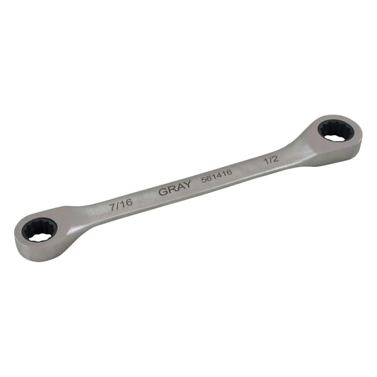 Double Box End Gear Ratcheting Wrench, 12 Point, 11/16" x 3/4", Plain Finish